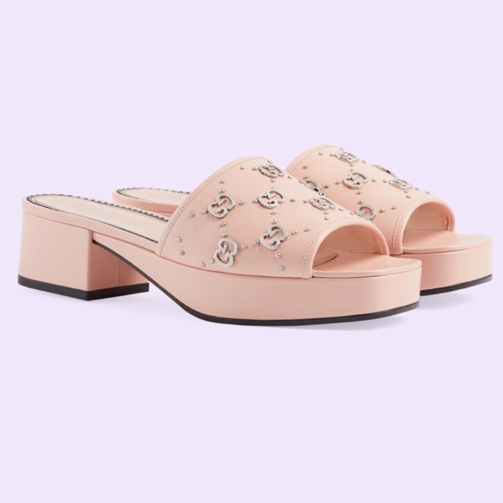 NEW Gucci pink logo platform heels
